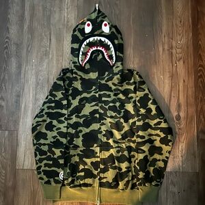 NEW Bape Green Camo Shark Full Zip Hoodie Size M